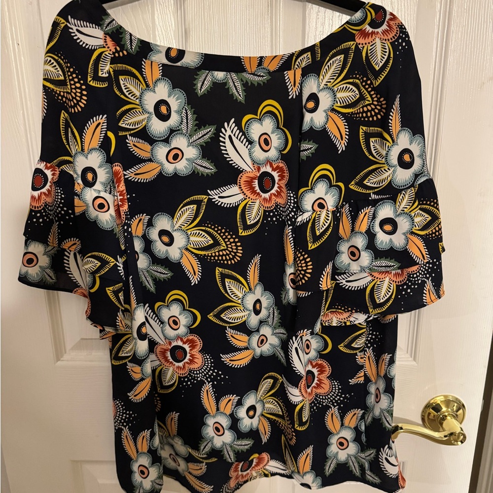 LOFT Navy Floral Blouse